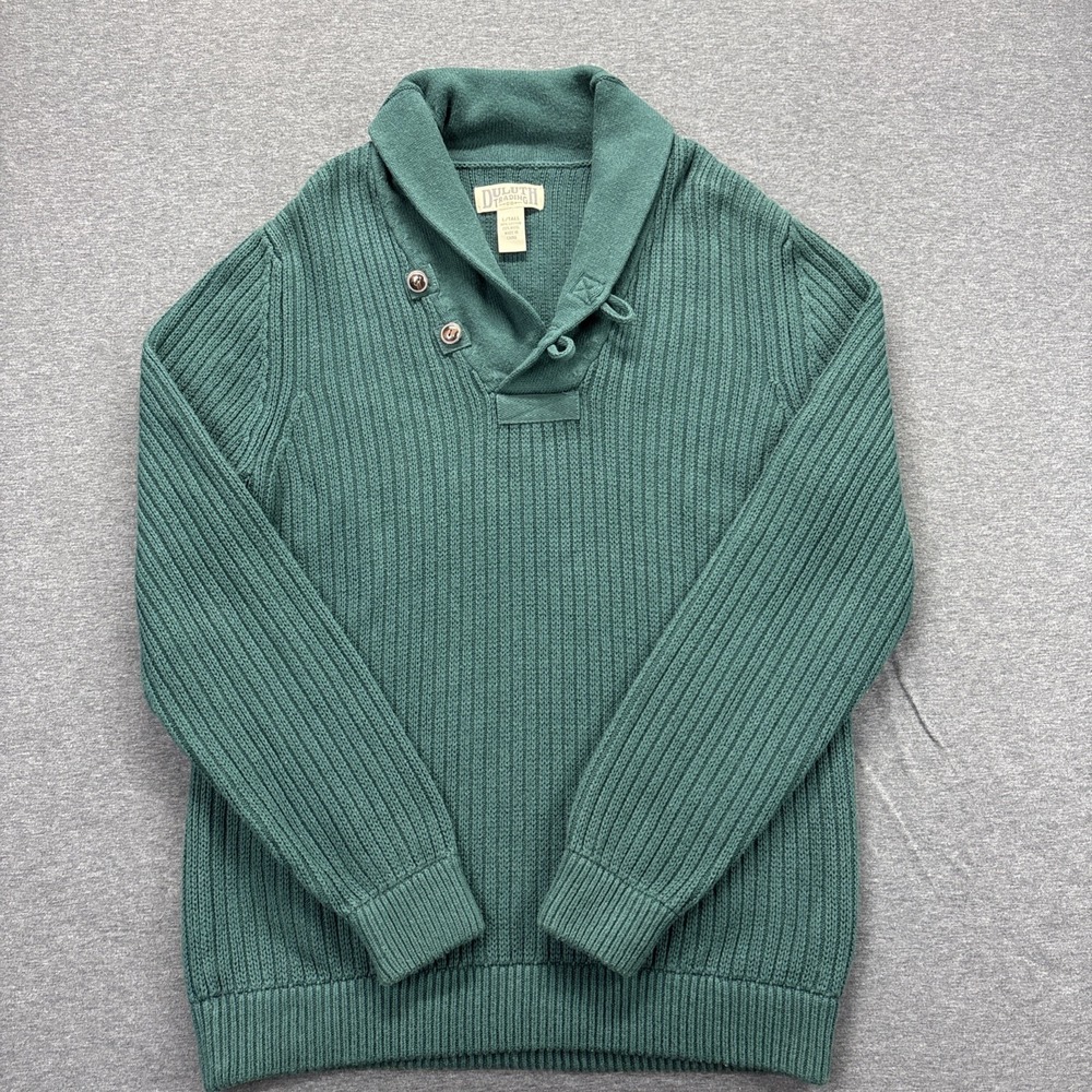 Duluth Shawl Collar Sweater Mens Large Tall Green Long Sleeve Ribbed Heavy